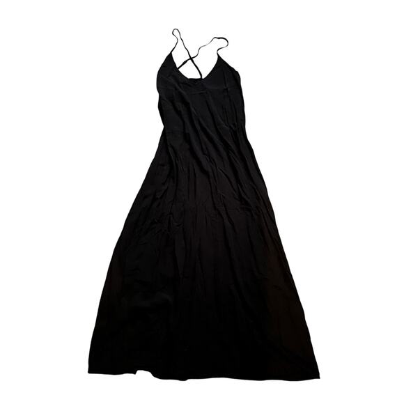 Slinky Black Slip Maxi Dress XL 90s Retro Minimalist Dark Feminine Whimsygoth - Picture 1 of 4